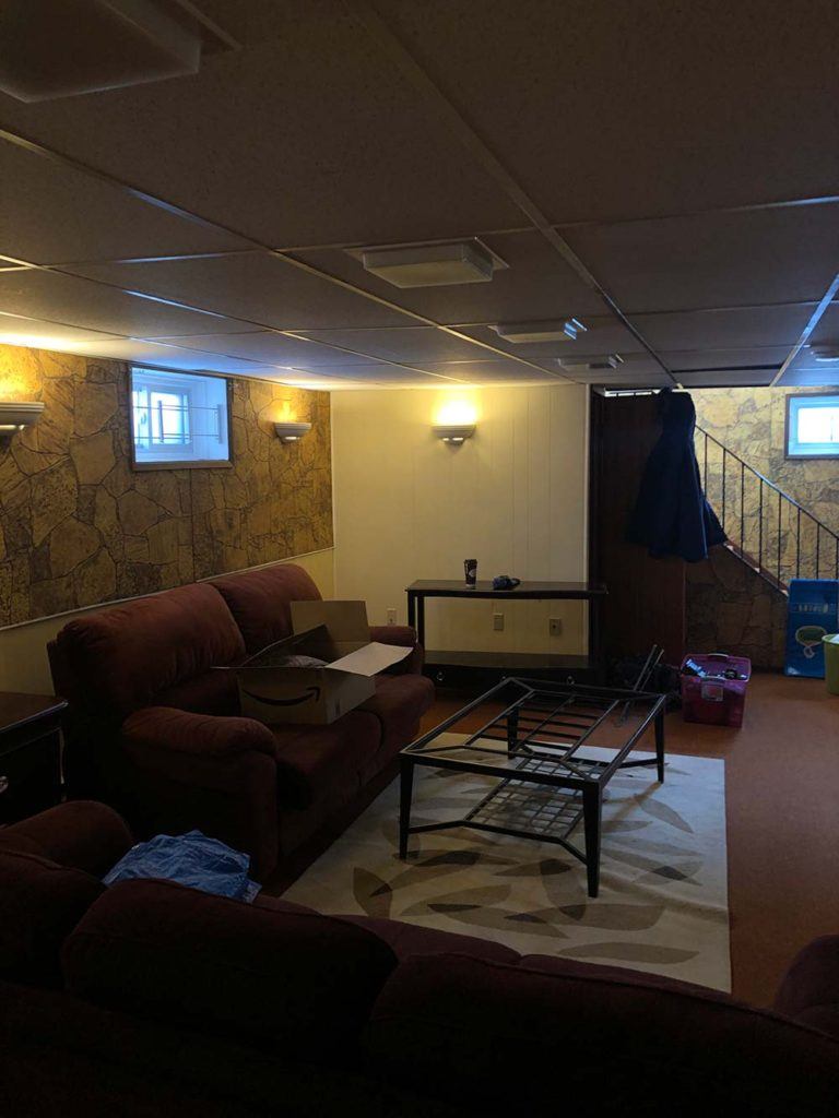 a dated home basement before an updating renovation